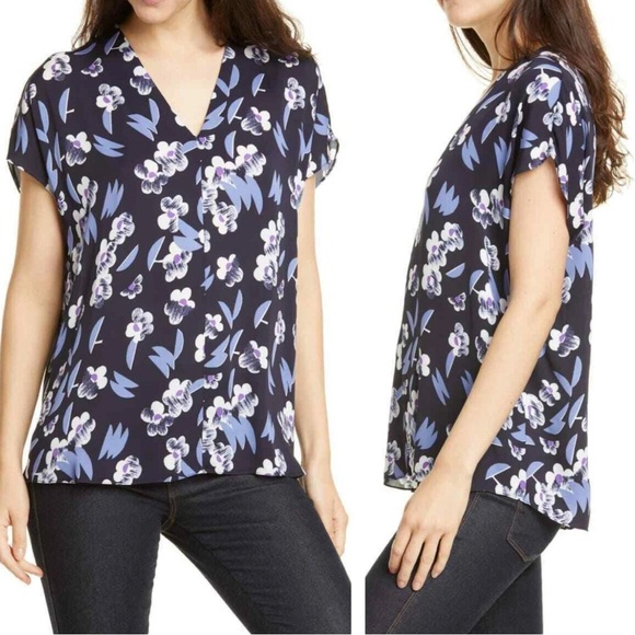 Lewit Tops - LEWIT Thali Navy Blue Floral Print Top NWT - Small